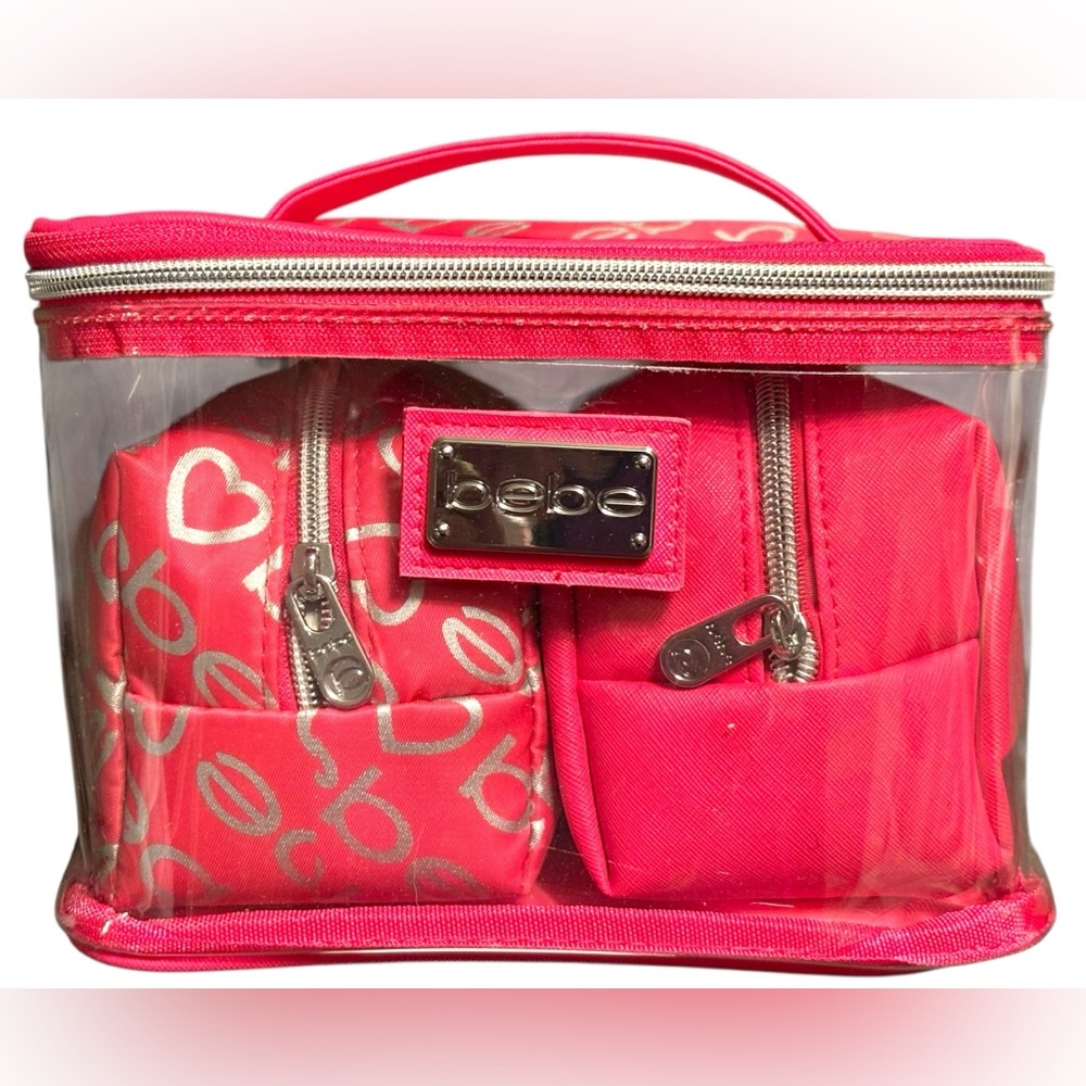 NWT•Bebe Pink and Silver Cosmetic Bag Trio w/bonus